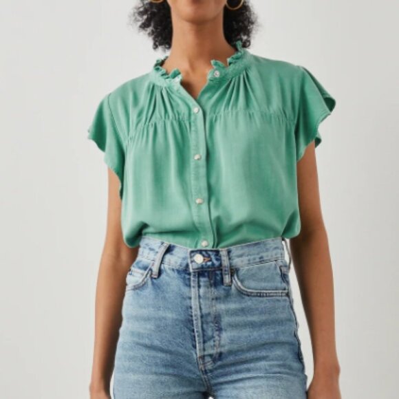 Rails Women's Basil Green Cap Ruffle Sleeve Ruthie Top Size XS - Picture 1 of 15
